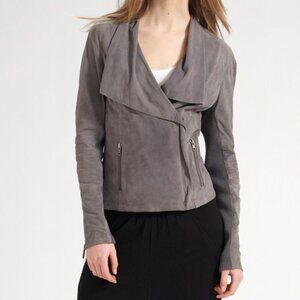 Vince Jacket Drape Collar Paper Weight Suede Biker Jacket in Grey, Medium